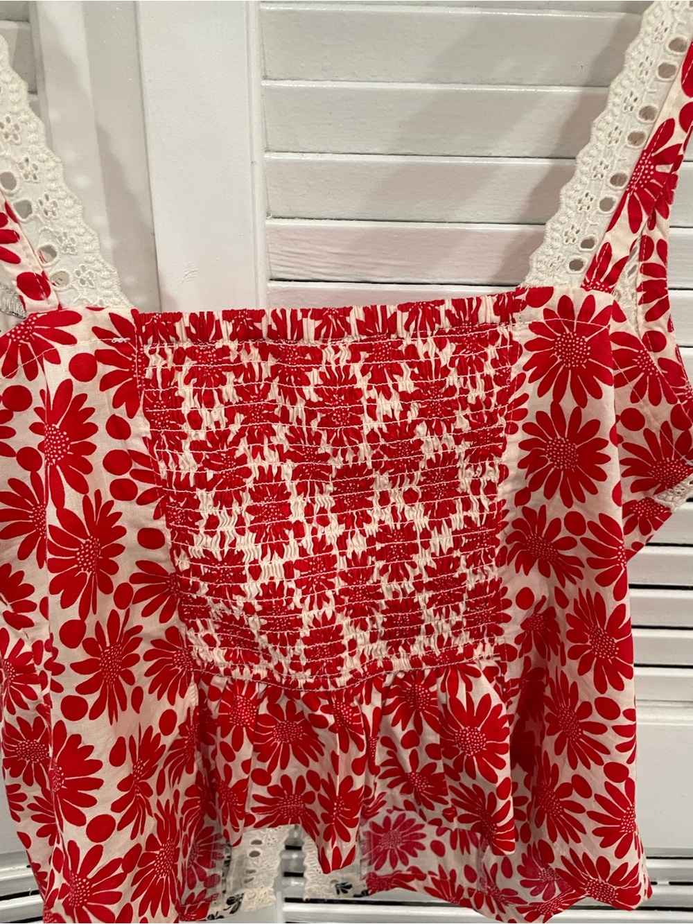NWT Free People Red, Black & Cream Floral Lace-Trim Tie-Front Top - Picture 7 of 7